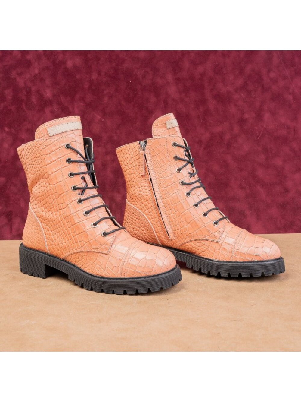 Giuseppe Zanotti Women Pink Salmon Croc Lace Leather Combat Boots 10.5US EUR 41